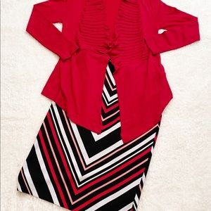 ECI Red Black White Chevron Pencil Skirt Size L